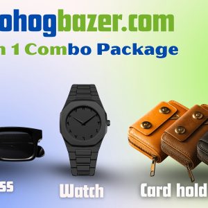 Home 3 in 1 Combo Package, Card Holder Moneybag, Aura Black Arabic, Watch, Aura Black Sunglasses